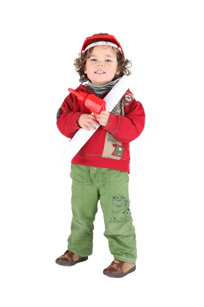 Sevimli küçük bir çocuk mimar olarak giyinmiş — Stok fotoğraf