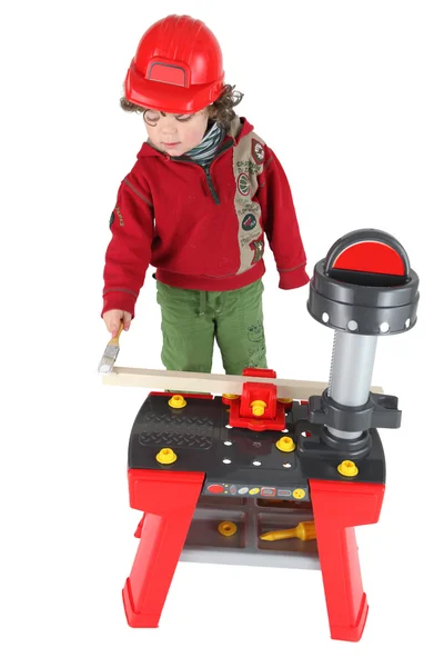 Criança fingindo ser um carpinteiro — Fotografia de Stock