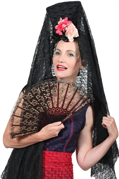 Vrouw in Spaanse fancy dress kostuum — Stockfoto