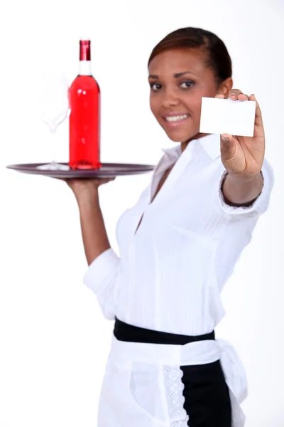 Şişe ve garson kartı — Stok fotoğraf