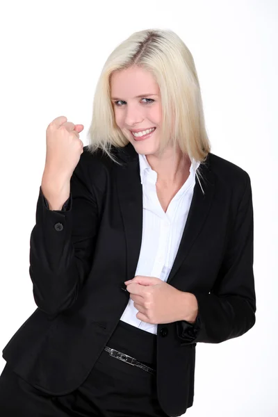 Opgewonden blond zakenvrouw — Stockfoto