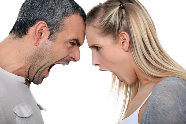 Par med en skrikande match — Stockfoto