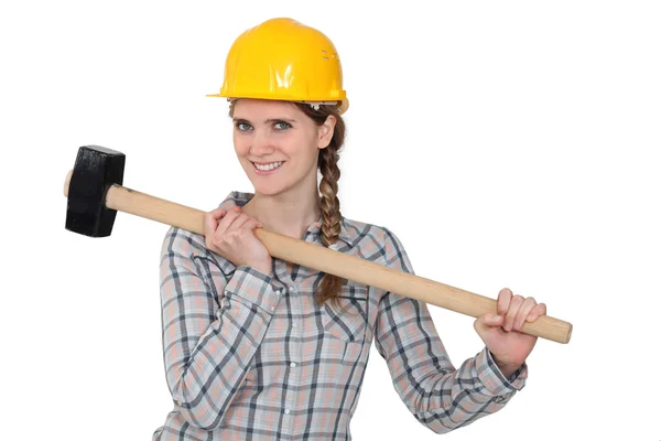 Handywoman holding hammer — Stock Photo, Image