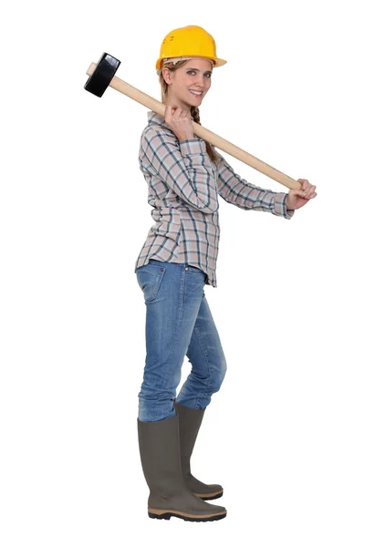 Woman with a sledgehammer — Stock Photo, Image