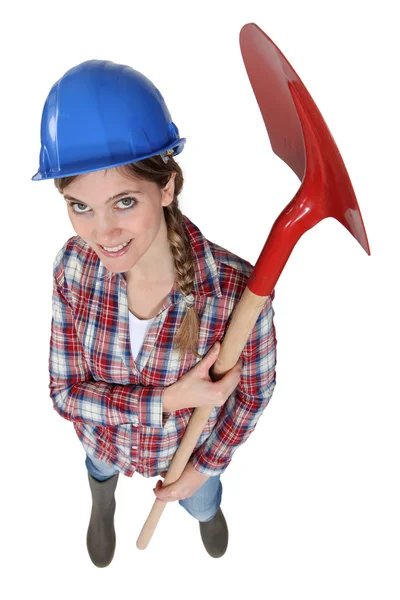 Woman with shovel top view — Stock Photo, Image