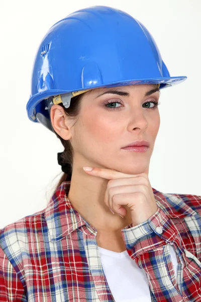 Close-up de uma mulher carpinteiro — Fotografia de Stock