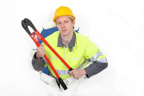 Worker with cutting pliers — Stock Photo, Image