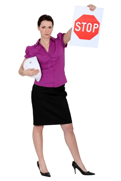 Architect with a stop sign — Stock Photo, Image