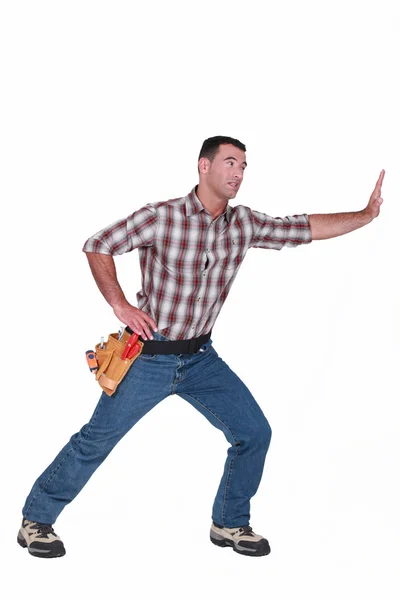 Construction worker miming. — Stock Photo, Image