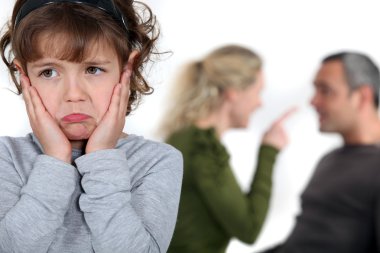 Little girl listening to parents argue clipart