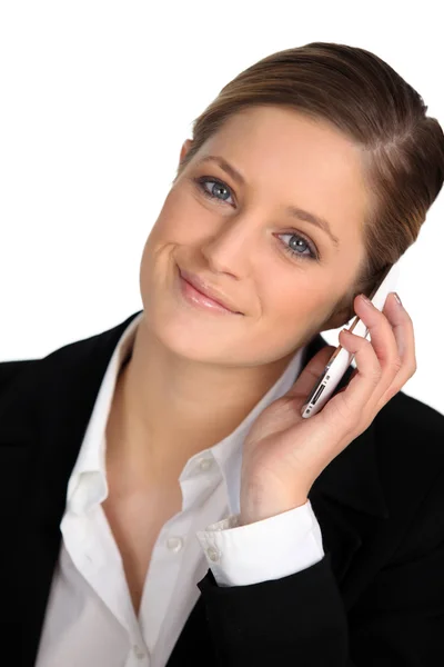 Blonde vrouw met mobiele telefoon — Stockfoto