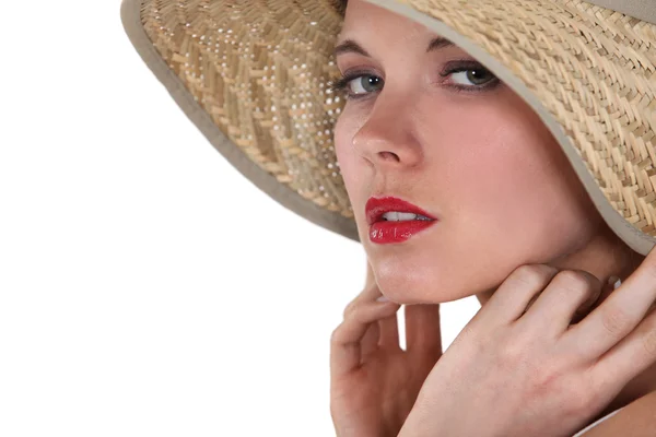 Woman wearing straw hat — Stock Photo, Image