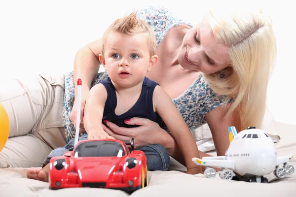 Little boy with radio-controlled car — Stock Photo, Image