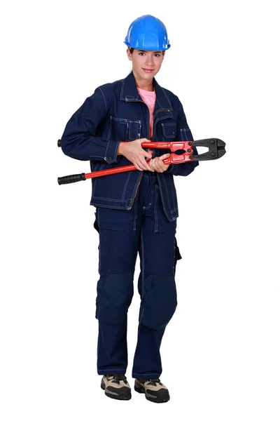 Woman with boltcutters — Stock Photo, Image