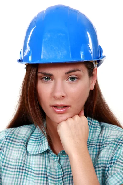 Un retrato de una trabajadora de la construcción . — Foto de Stock
