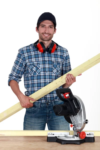 Woodworker with bright smile — Stock Photo, Image