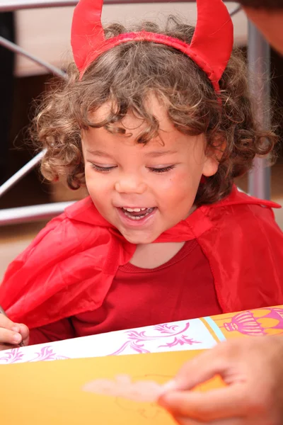 Kid dressed as devil for Halloween — Stock Photo, Image