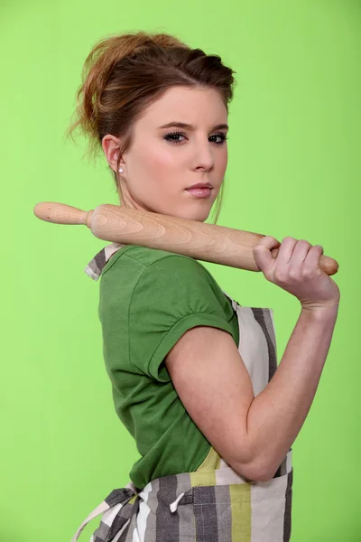Homemaker with a rolling pin — Stock Photo, Image