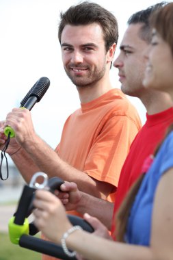 Friends exercising together clipart