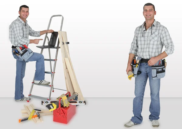 Duo of twin carpenters at work — Stock Photo, Image