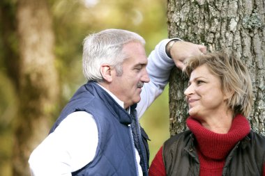 Loving couple enjoying a romantic walk in the park clipart