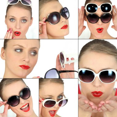 Women choosing sunglasses clipart