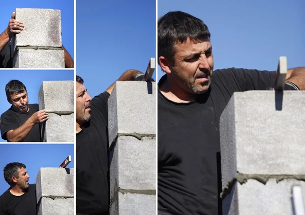 Hombre experimentado haciendo una pared —  Fotos de Stock