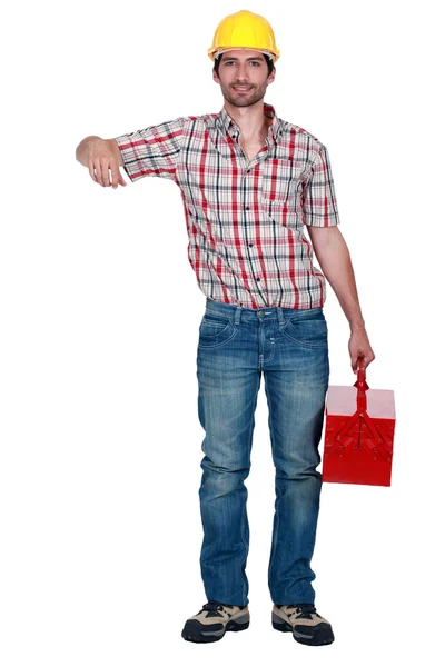 A janitor with a toolbox. — Stock Photo, Image