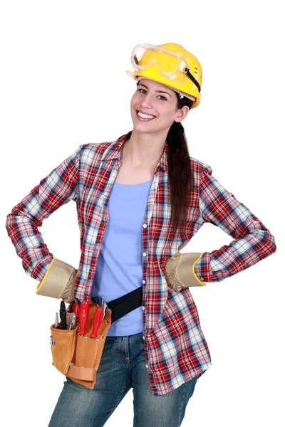 Mutlu kadın marangoz. — Stok fotoğraf
