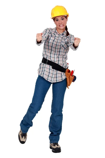 Görünmez bir direksiyon kadın inşaat işçisi. — Stok fotoğraf