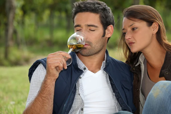 Par smaka vin i fältet — Stockfoto