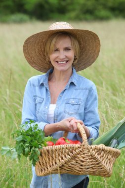 Woman with basket of vegetables clipart