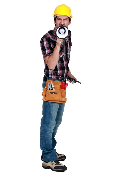 A foreman with a megaphone. — Stock Photo, Image