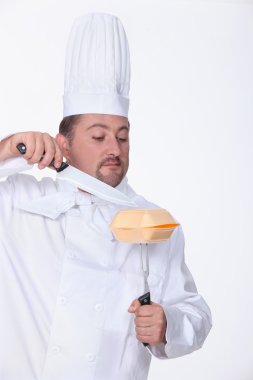 Chef with a takeaway box clipart