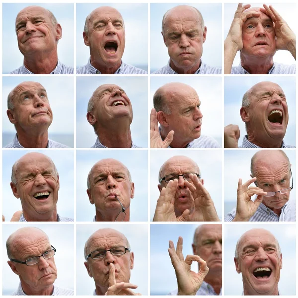 Collage eines Mannes, der Gesichter macht — Stockfoto