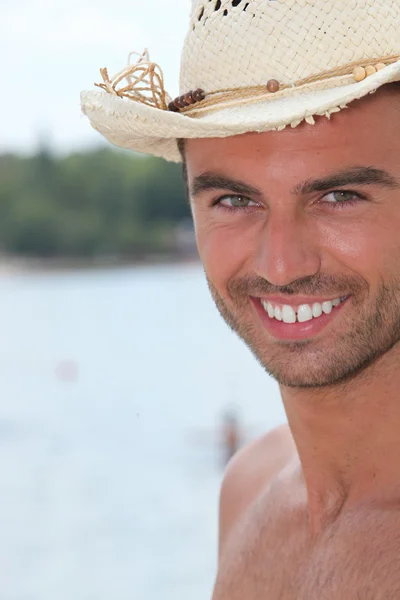 Portrait of a man with straw hat — Stock Photo, Image