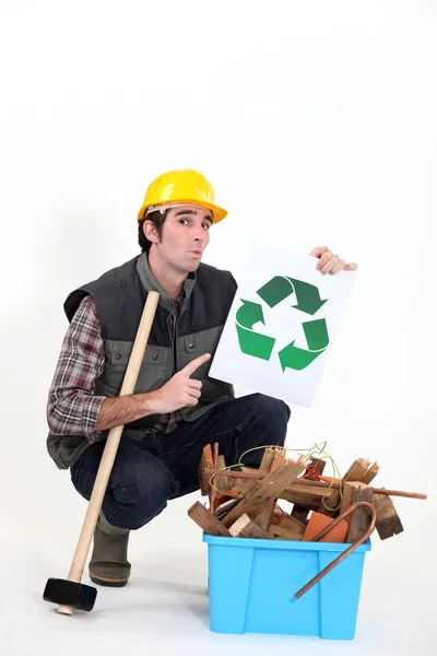 Builder recycling material — Stock Photo, Image