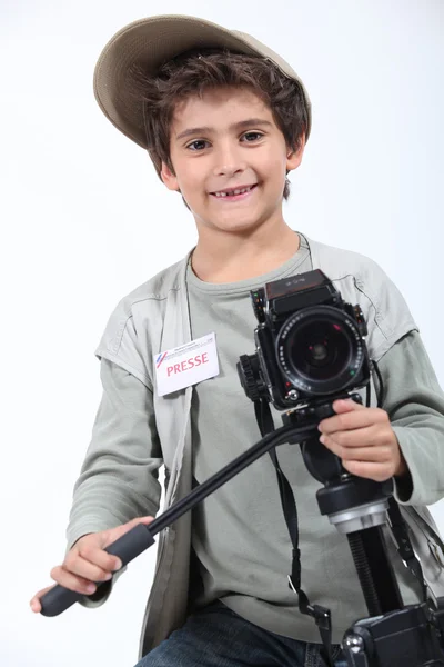 Little boy dressed as reporter — Stok fotoğraf