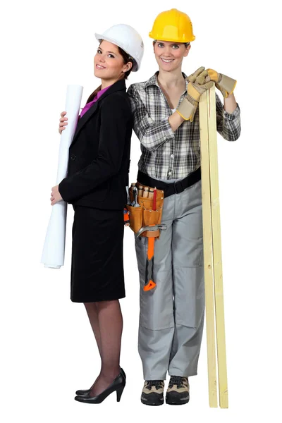 An architect and her carpenter. — Stock Photo, Image