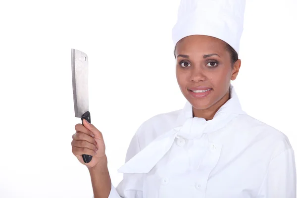 Šéfkuchař drží kuchyňský nůž — Stock fotografie
