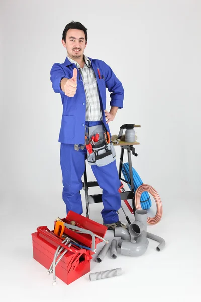 Plumber with thumbs up — Stock Photo, Image