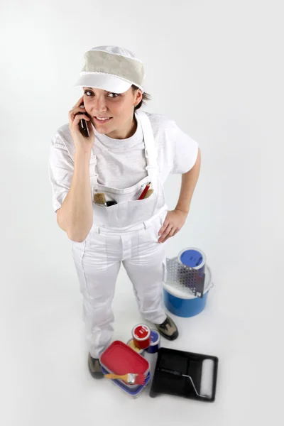 Female painter on the phone — Stock Photo, Image