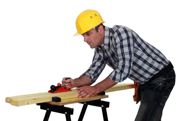 Builder planning wood — Stock Photo, Image