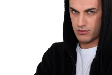 Moody man in hoodie clipart