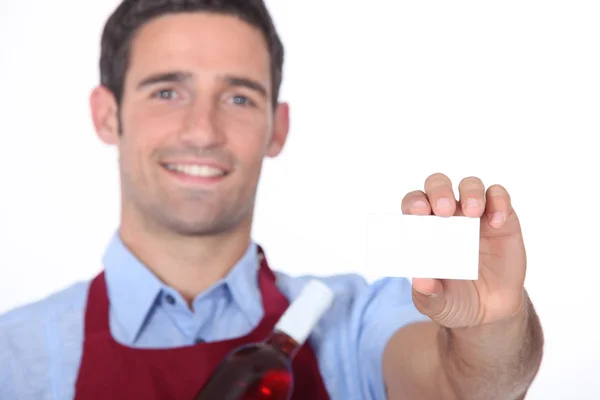 Waitor showing businesscard — Stock Photo, Image