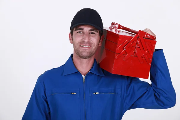 Portrait of a mechanic with toolbox — Stock Photo, Image