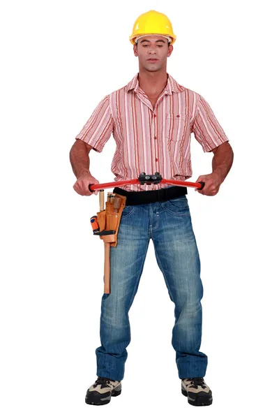 Worker with a pair of boltcutters — Stock Photo, Image