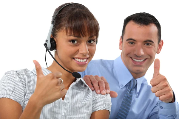 Office colleagues, thumbs up — Stock Photo, Image