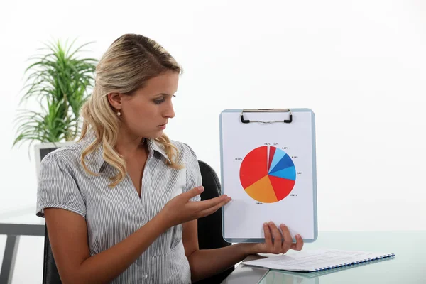 Mulher segurando um diagrama de estatísticas — Fotografia de Stock