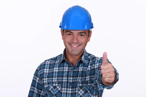 Polegares acima de um trabalhador da construção civil — Fotografia de Stock